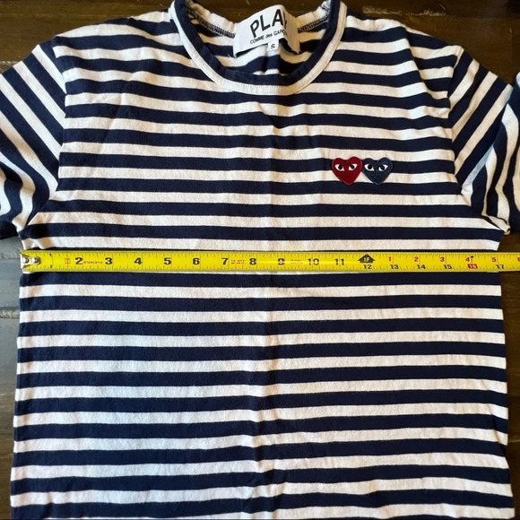 Comme Des Garcos Play  Twin Hart Stripped Long Sleeve Shirt - Picture 12 of 16